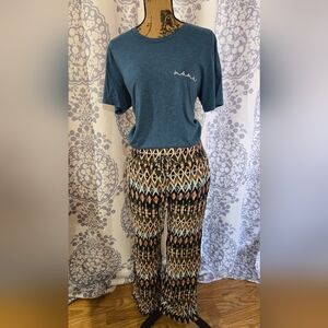Bella Canvas Blue Graphic Tee with Patterned Pants